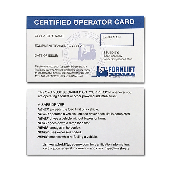 Printable Forklift Certification Wallet Card Template Free - Printable ...